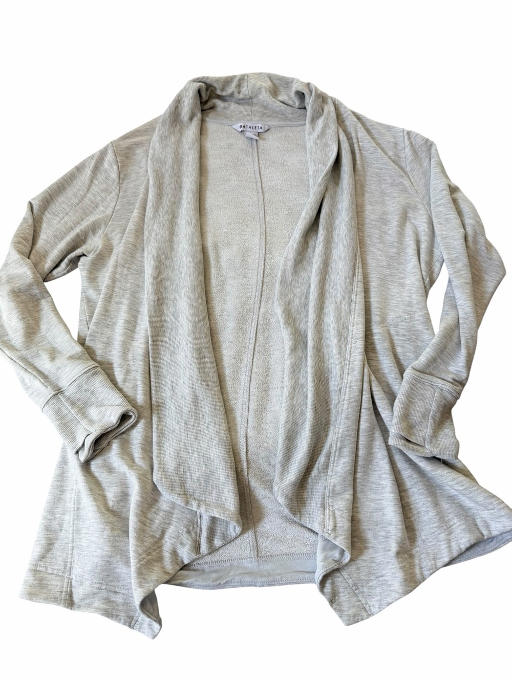 Athleta Heathered Light Gray/Cream Heathered Open-Front Draped Cardigan